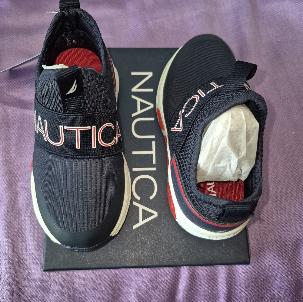 Nautica Kids Light-Up Navy and Red Elastic Strap Slip-On Sneakers